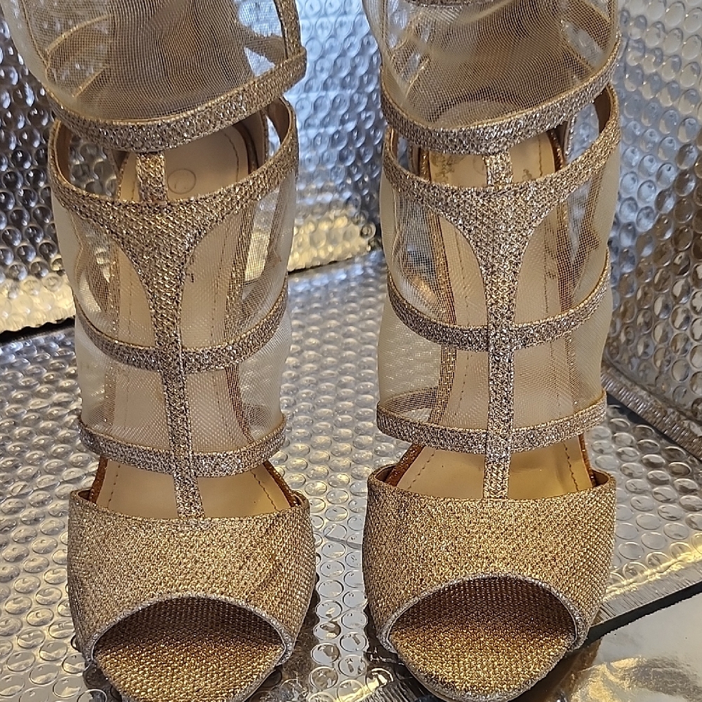 Rouge! Glittering Gold Strappy Heels